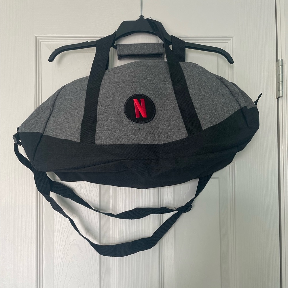 Netflix Gray and Red Duffel Bag with Functional Design